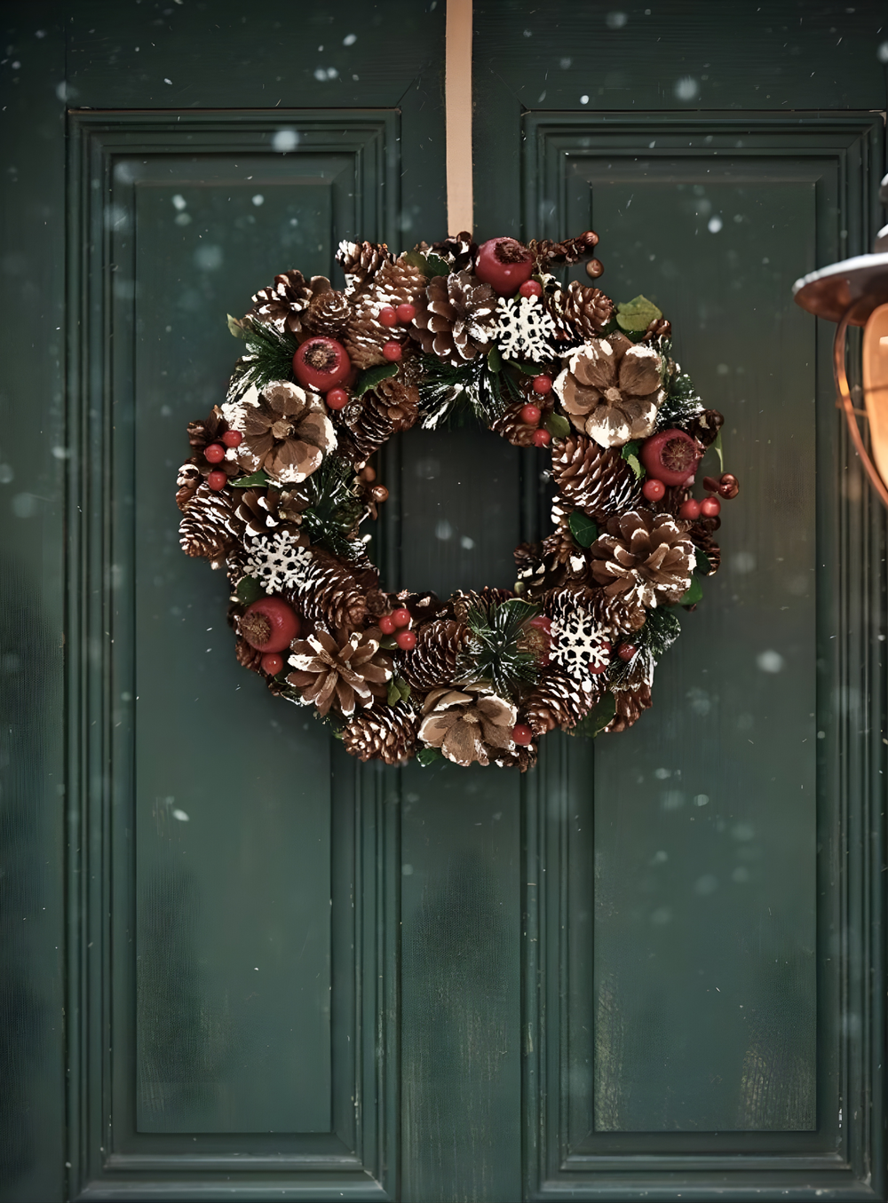 Weihnachtskranz aus Holz in Braun Rot Grün