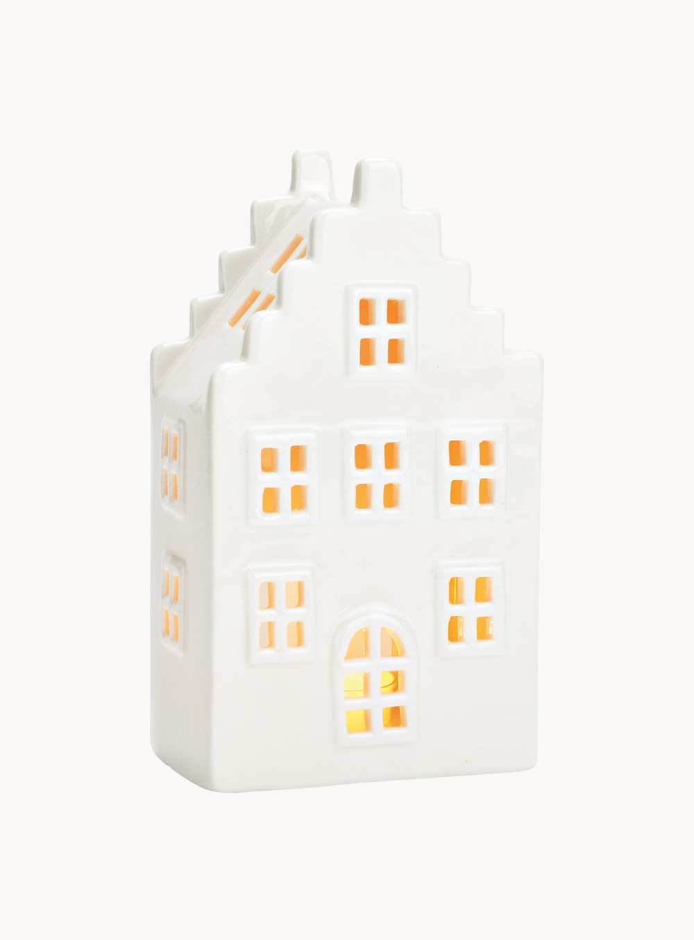 Windlicht Haus glänzend aus Keramik in Weiß