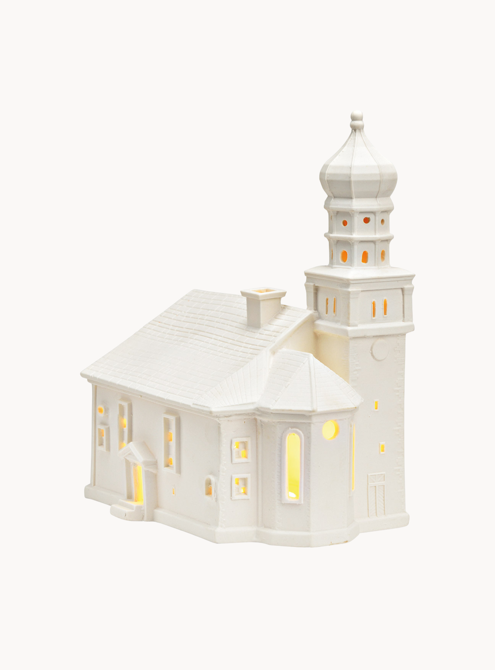 Lichthaus Kirche Wasserburg aus Porzellan in Weiß