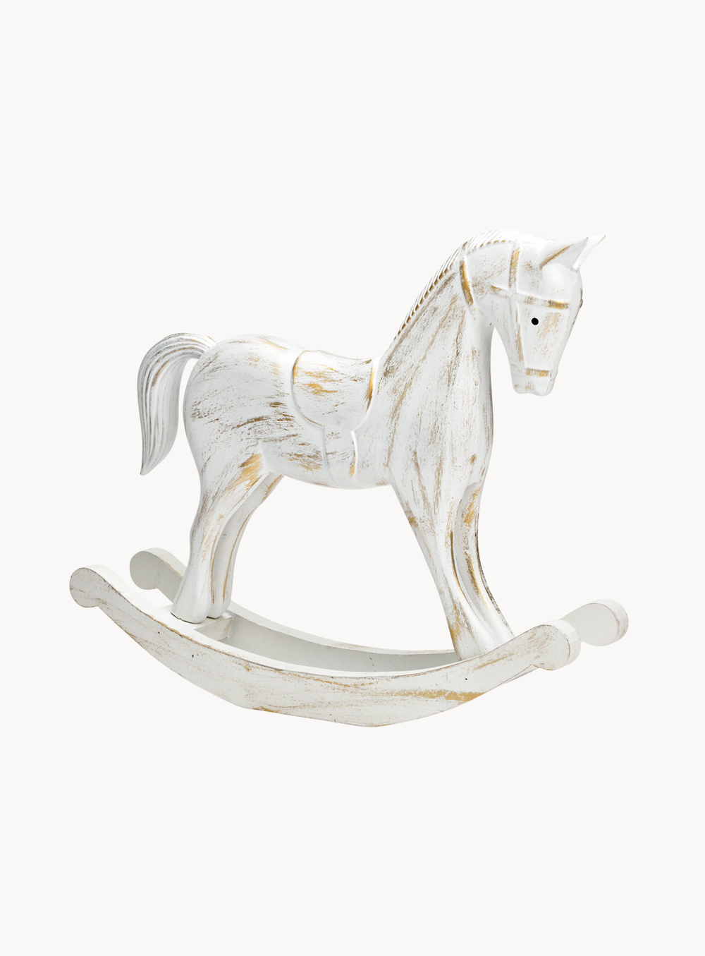 Schaukelpferd aus Holz in Weiß und Gold