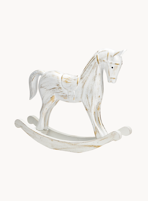 Schaukelpferd aus Holz in Weiß und Gold