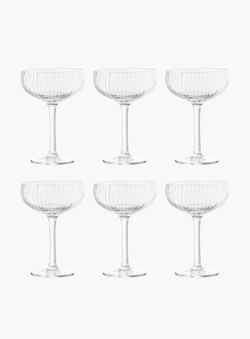 Mundgeblasene Champagnergläser aus Klarglas (6er-Set)